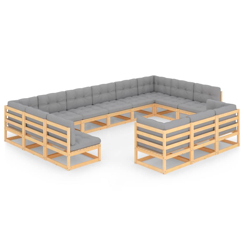 13-tlg. Garten-Lounge-Set mit Kissen Kiefer Massivholz